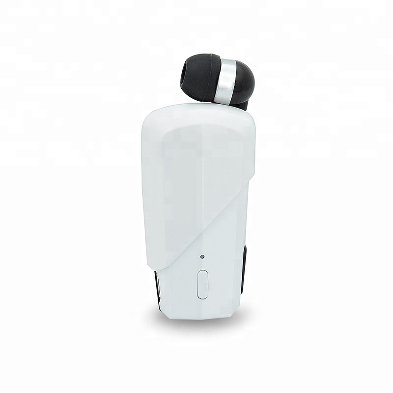 Retractable Clip On Bluetooth Headset Earbud (White)